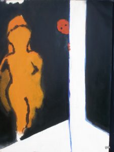 Orange figures in black & white space